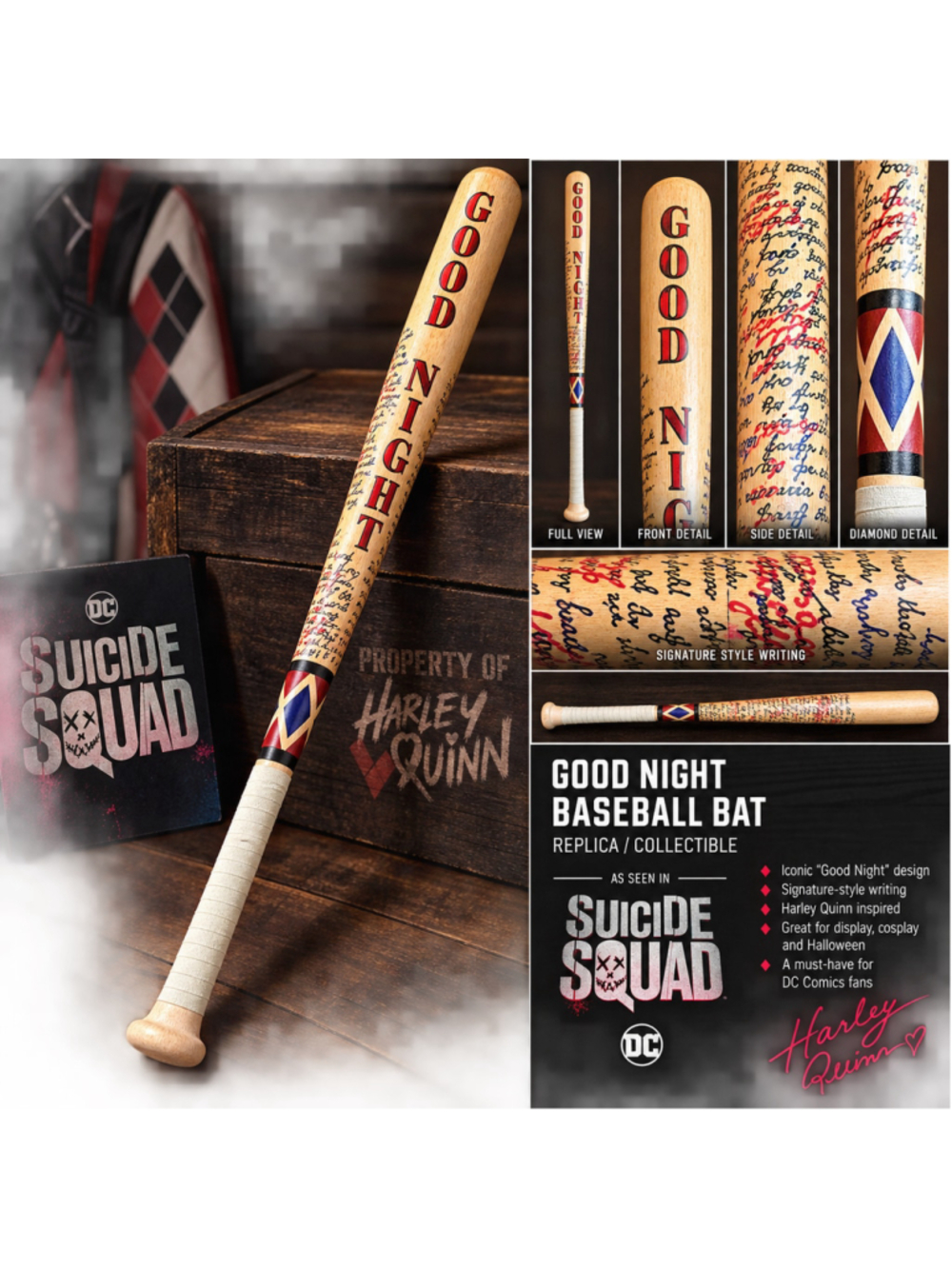 DC Comics Harley Quinn Good Night Bat 31” Wood Suicide Squad Cosplay Prop